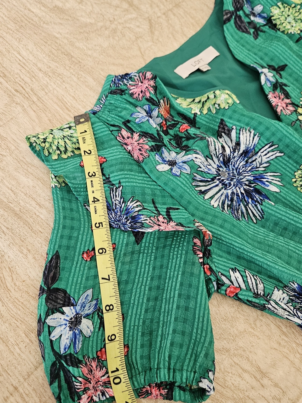​LOFT Floral Tiered Midi Dress Green Ruffle Sleeve Size XS - Picture 13 of 16